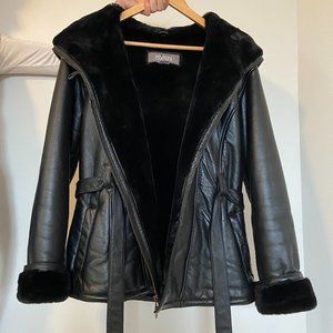 Belted Leather Jacket Faux Fur Lined